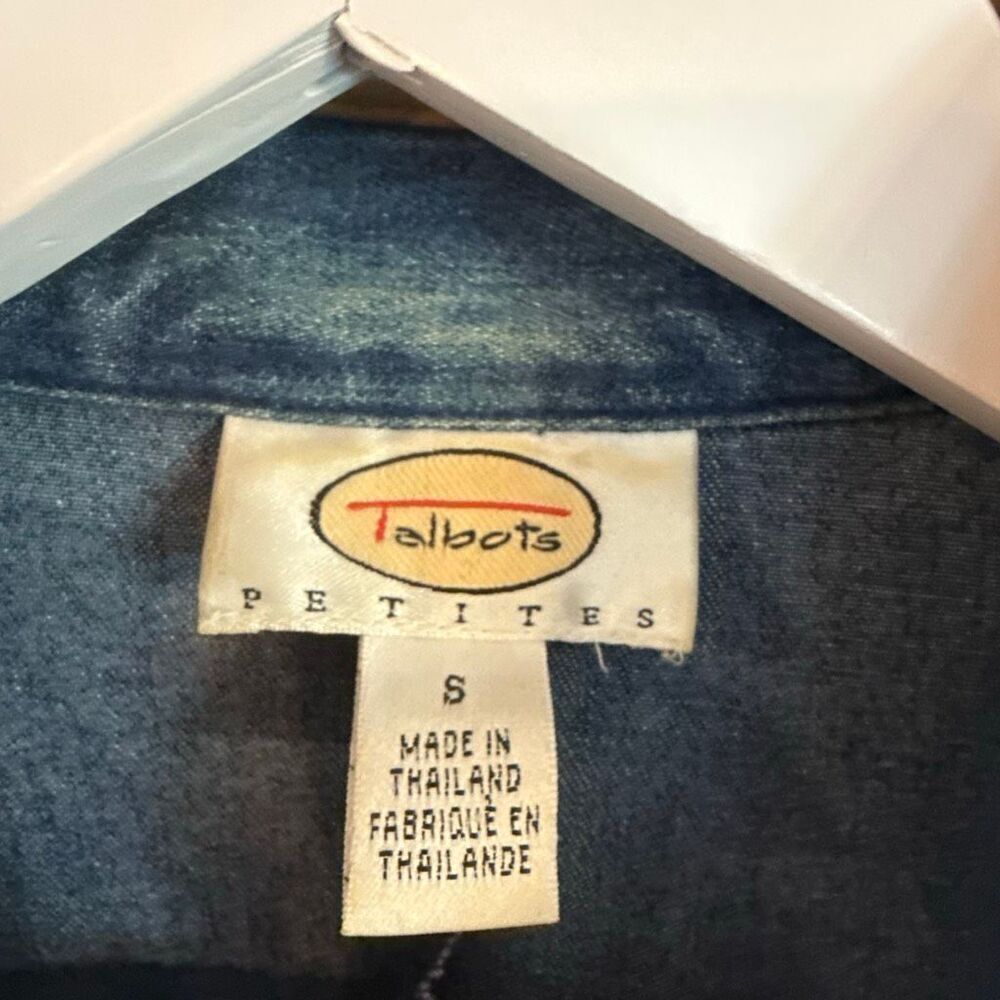 Talbots vintage denim faux suede trim Nehru collar shacket size small petite - Picture 5 of 11